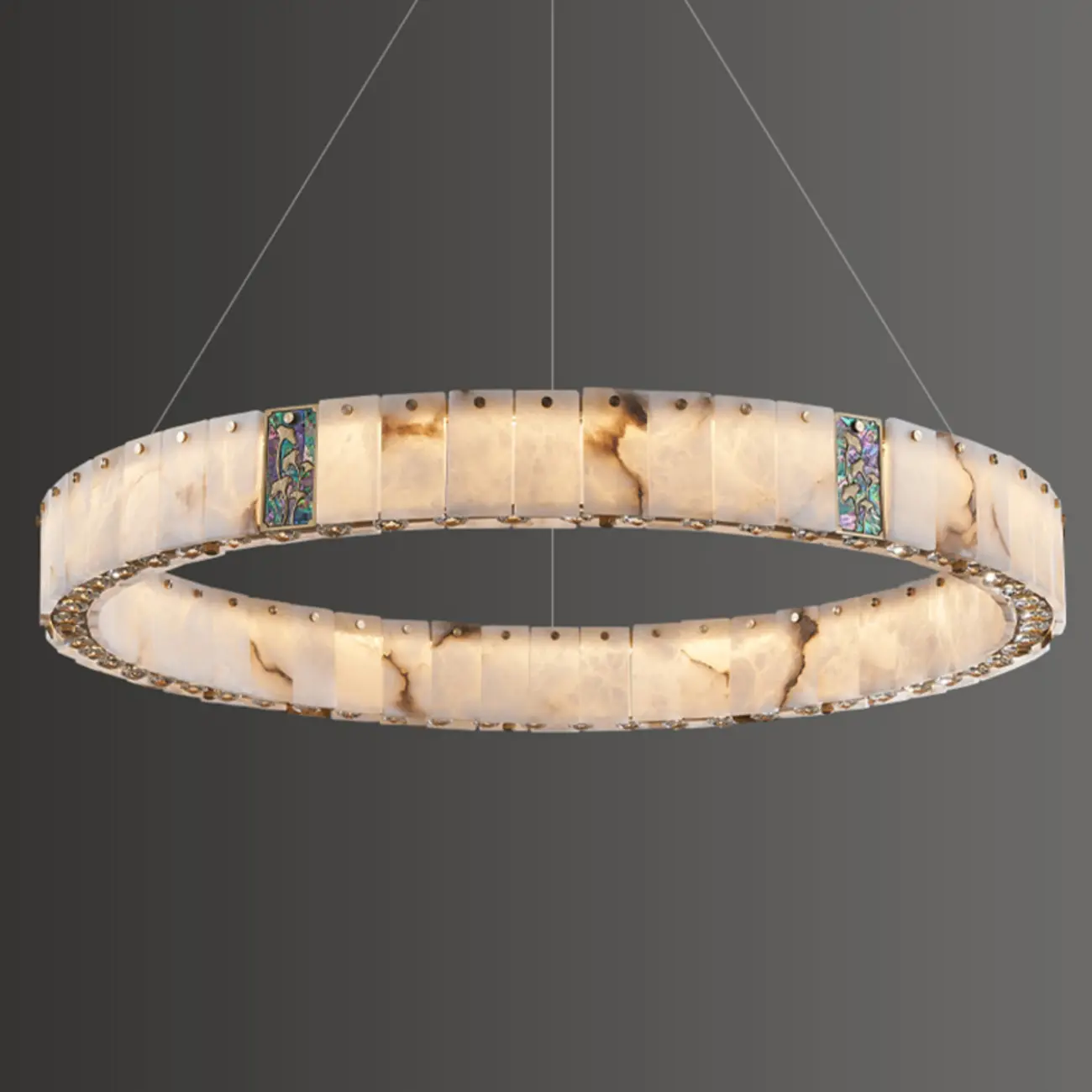 Agate Gold Circular Onyx Modern Ring Chandelier Light Image - 8 | homeyfad