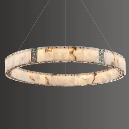 Agate Gold Circular Onyx Modern Ring Chandelier Light Image - 8