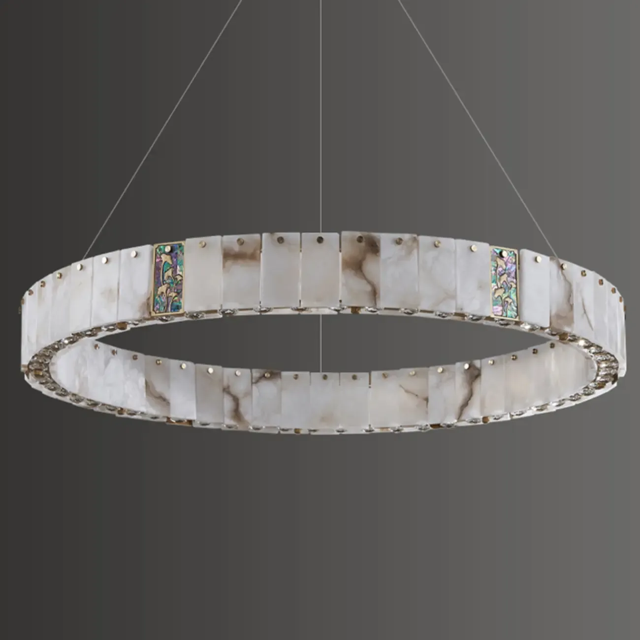 Agate Gold Circular Onyx Modern Ring Chandelier Light Image - 9