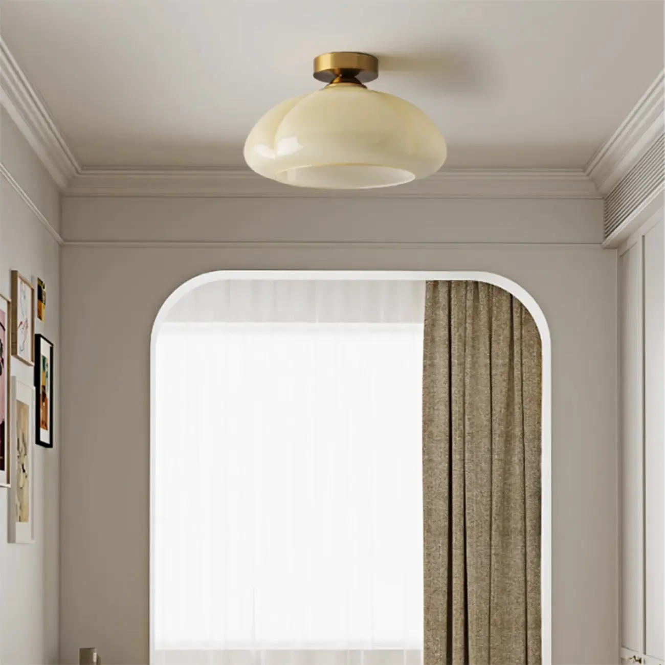 Modern Gold Glass Semi Flush Ceiling Light for Living Room Image - 1