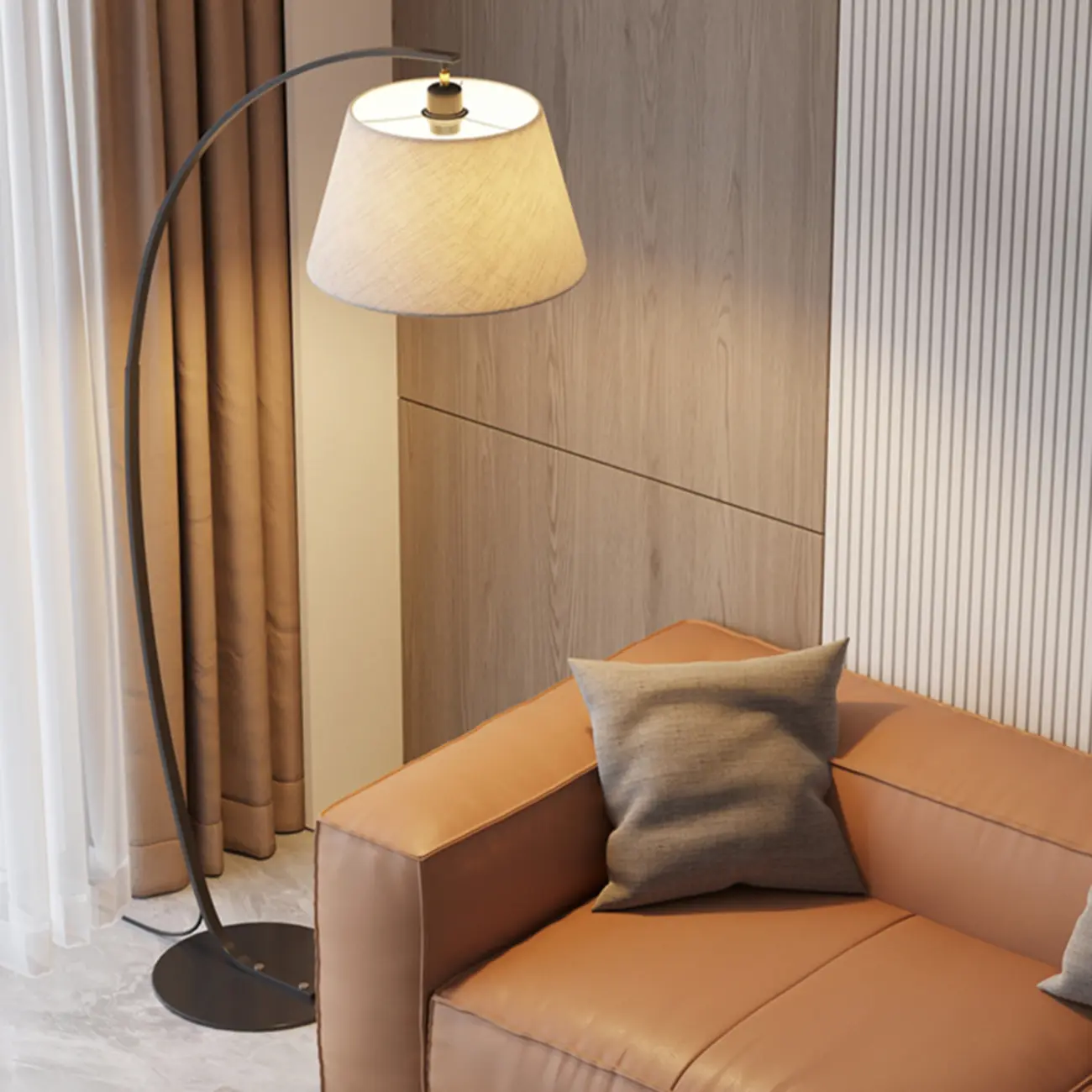 Modern Fabric Arc Floor Lamp for Living Room, Black Image - 2 | homeyfad