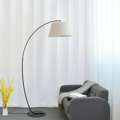 Modern Fabric Arc Floor Lamp for Living Room, Black Image - 10