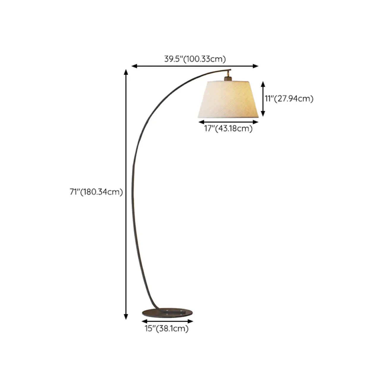Modern LED Arc Floor Lamp with Fabric Shade for Living Room  #size