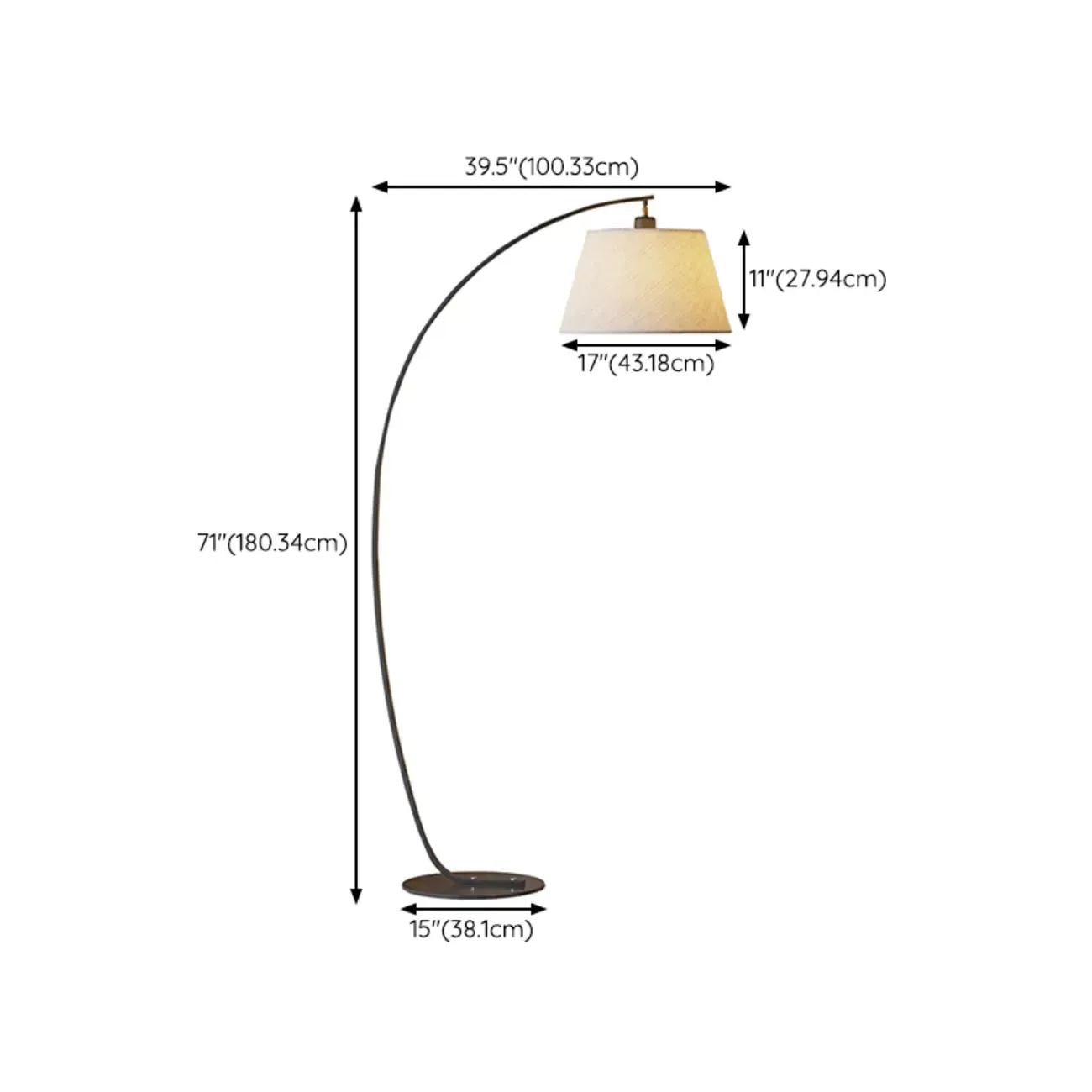 Modern Fabric Arc Floor Lamp for Living Room, Black #size