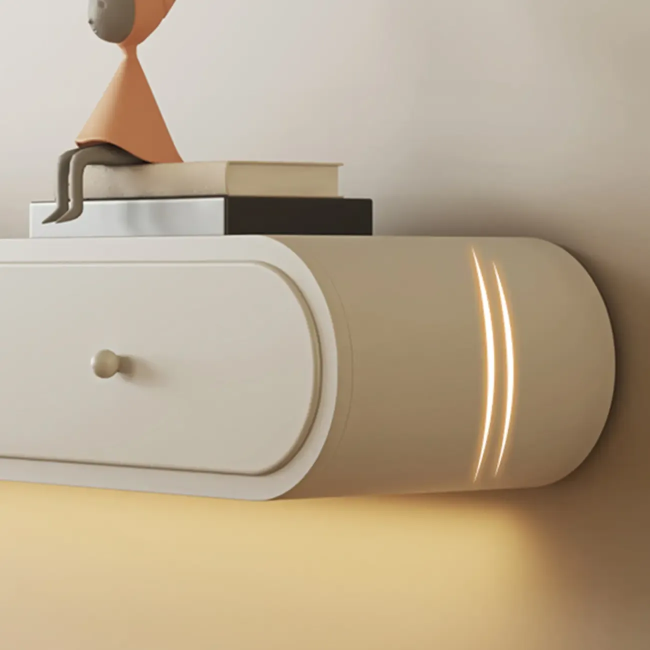 Minimalist Wooden Floating TV Stand with Lighting & Drawers Image - 4