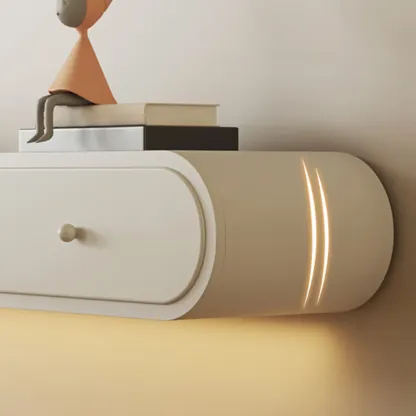 Minimalist Wooden Floating TV Stand with Lighting & Drawers Image - 4