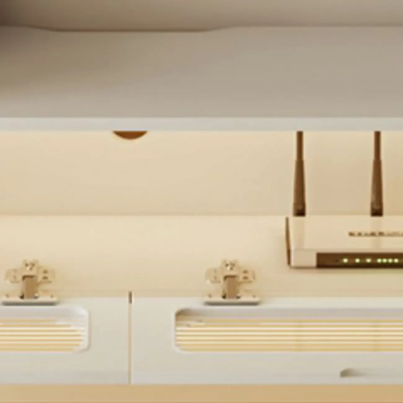 Minimalist Wooden Floating TV Stand with Lighting & Drawers Image - 7