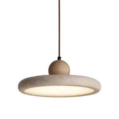 Gray Drum Stone Simplicity Adjustable Height Pendant Lighting Image - 7