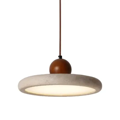 Gray Drum Stone Simplicity Adjustable Height Pendant Lighting Image - 8