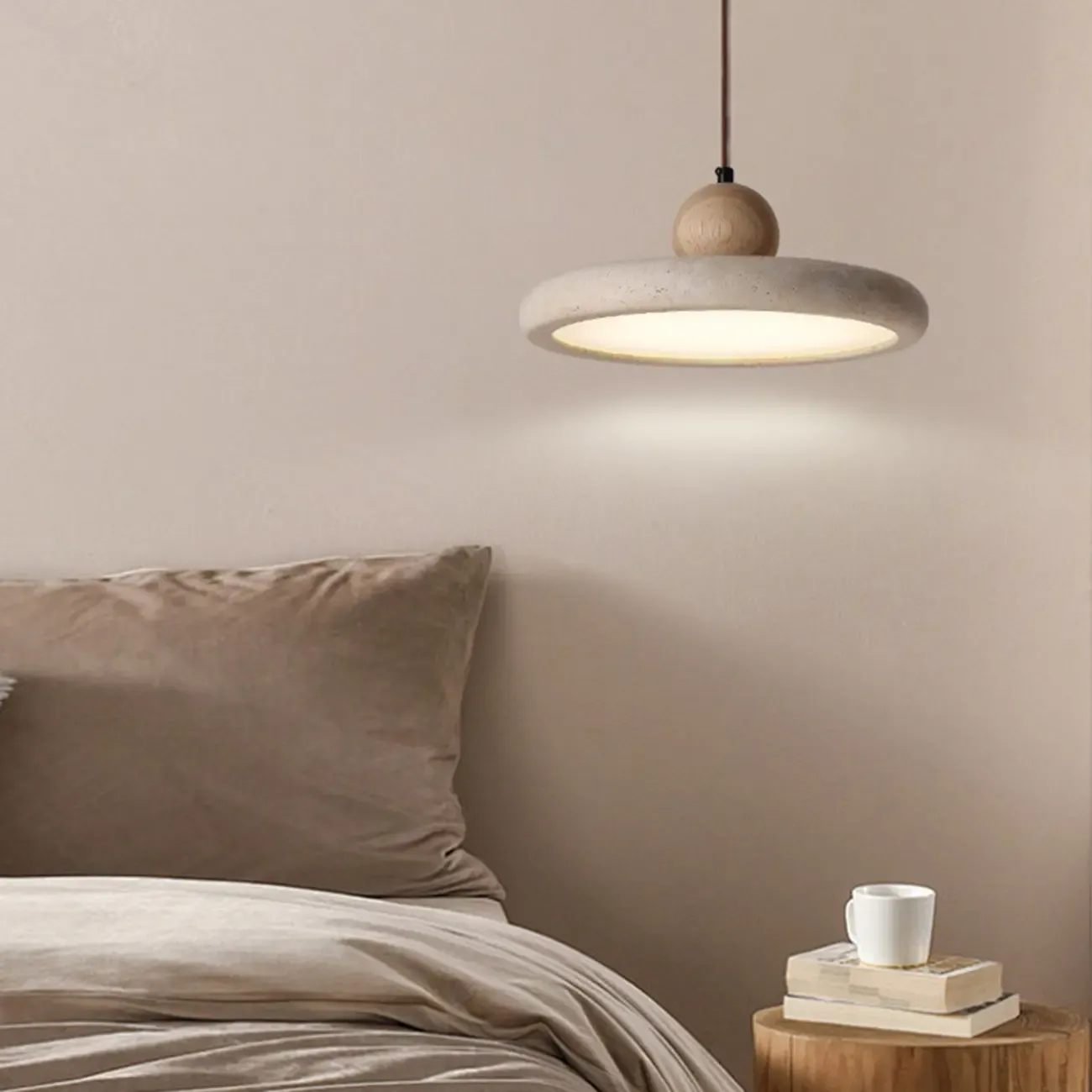 Gray Drum Stone Simplicity Adjustable Height Pendant Lighting Image - 4