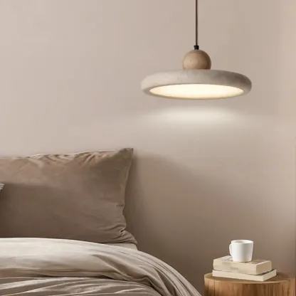 Gray Drum Stone Simplicity Adjustable Height Pendant Lighting Image - 4