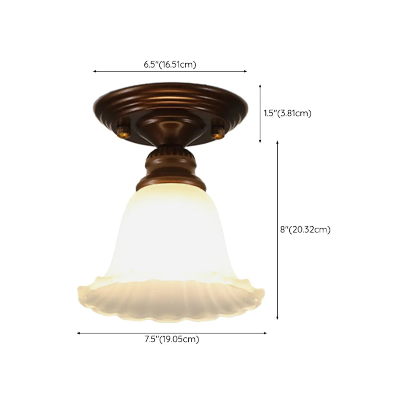 Floral Glass Shade Vintage Brown Semi Flush Ceiling Light #size
