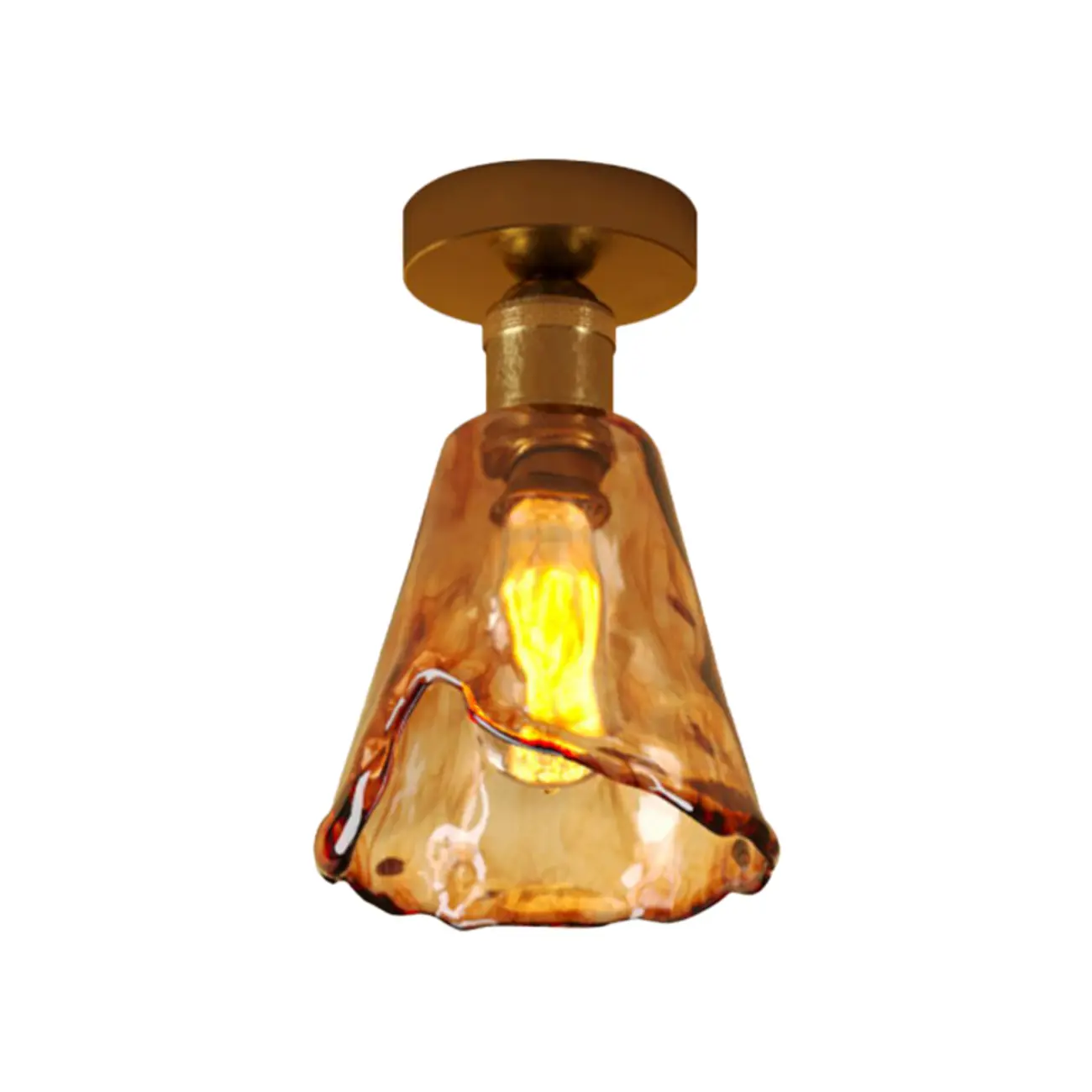 Amber Glass Cone Brass Modern Semi Flush Ceiling Light Image - 6 | homeyfad