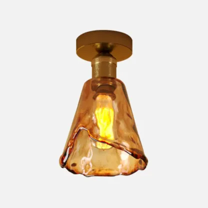 Amber Glass Cone Brass Modern Semi Flush Ceiling Light Image - 7