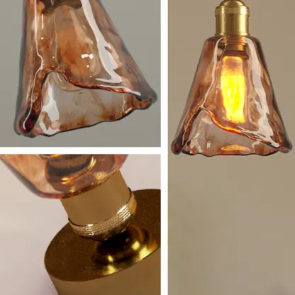 Amber Glass Cone Brass Modern Semi Flush Ceiling Light Image - 8