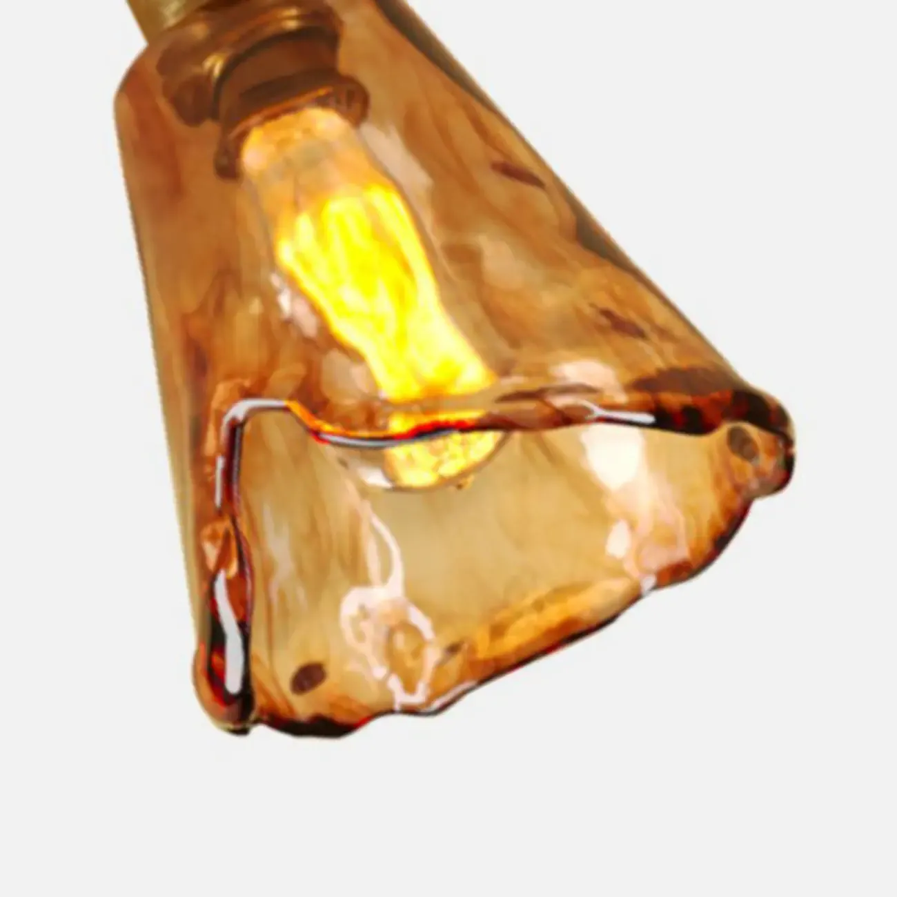 Amber Glass Cone Brass Modern Semi Flush Ceiling Light Image - 9