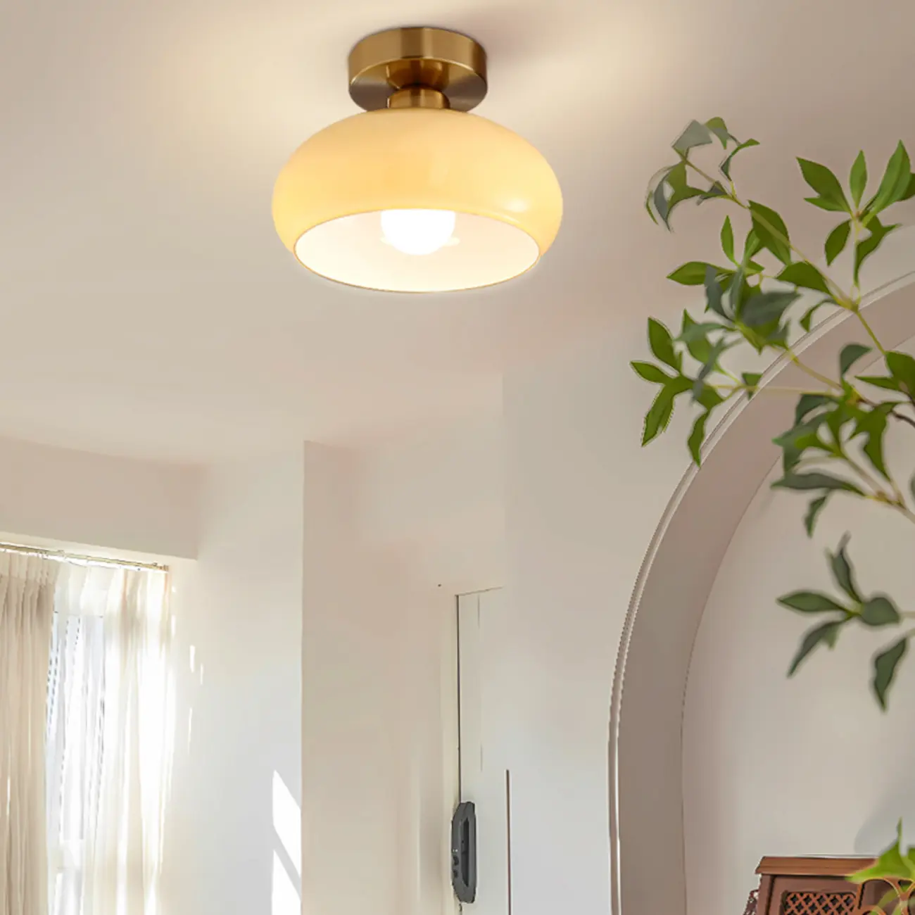 Modern Glass Semi-Flush LED Ceiling Light for Living Room Image - 1 | homeyfad