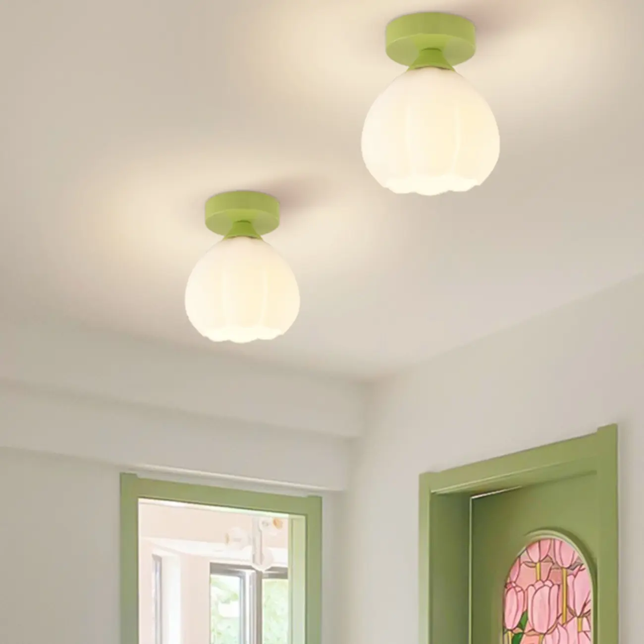 Modern Glass Semi-Flush LED Ceiling Light for Living Room Image - 7 | homeyfad