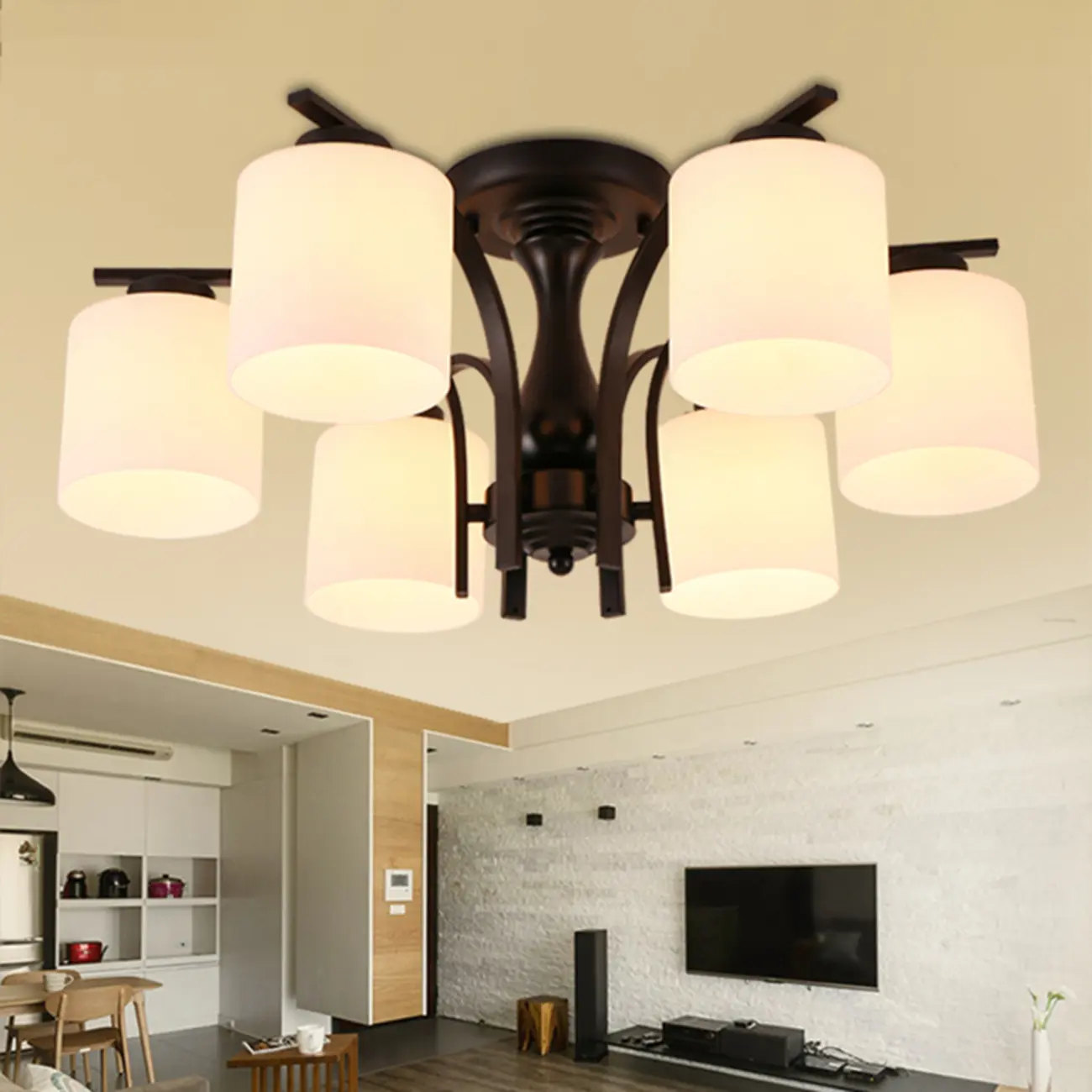 Traditional Black Cylinder Glass Semi-Flush Mount Ceiling Light | homeyfad