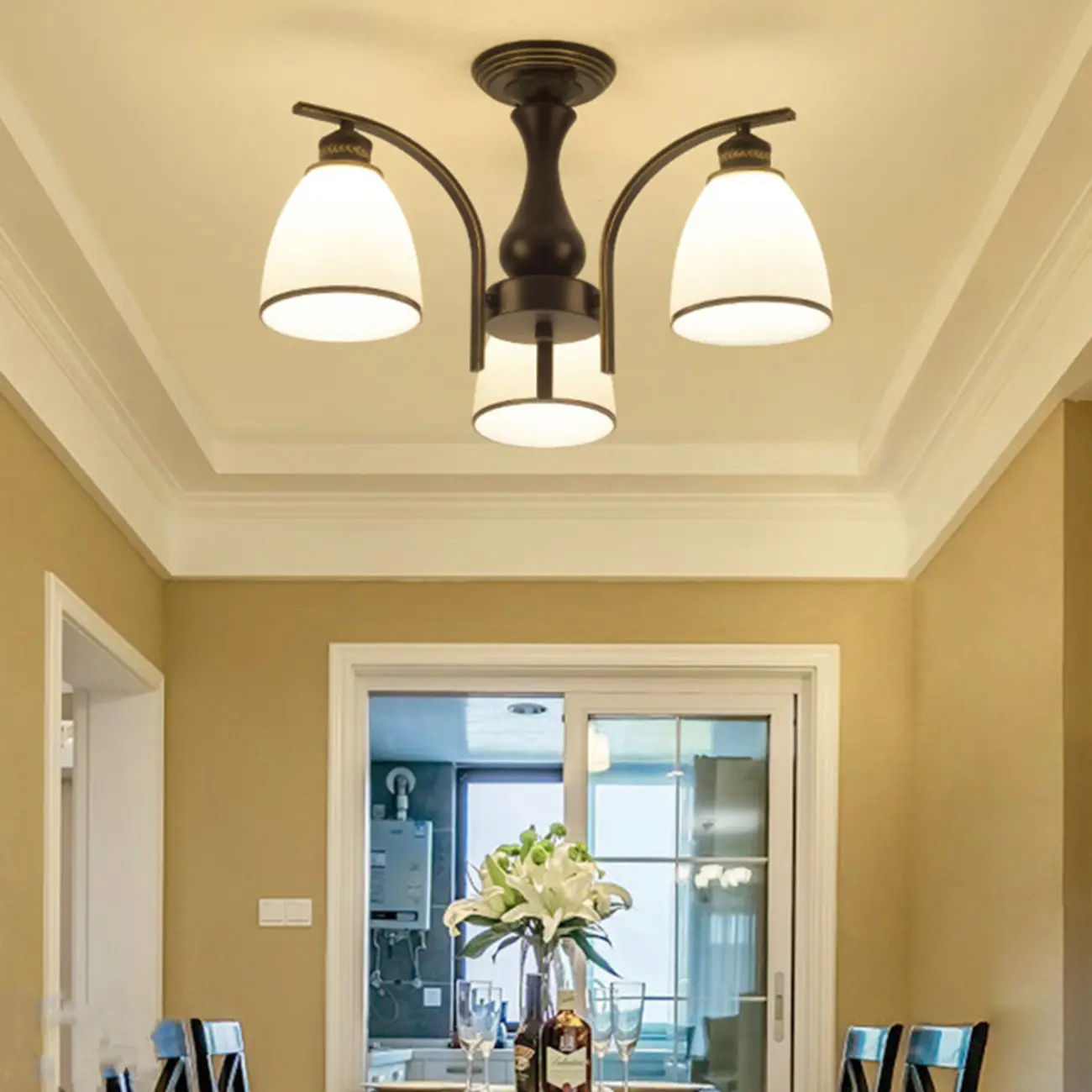 Traditional Black Cylinder Glass Semi-Flush Mount Ceiling Light | homeyfad
