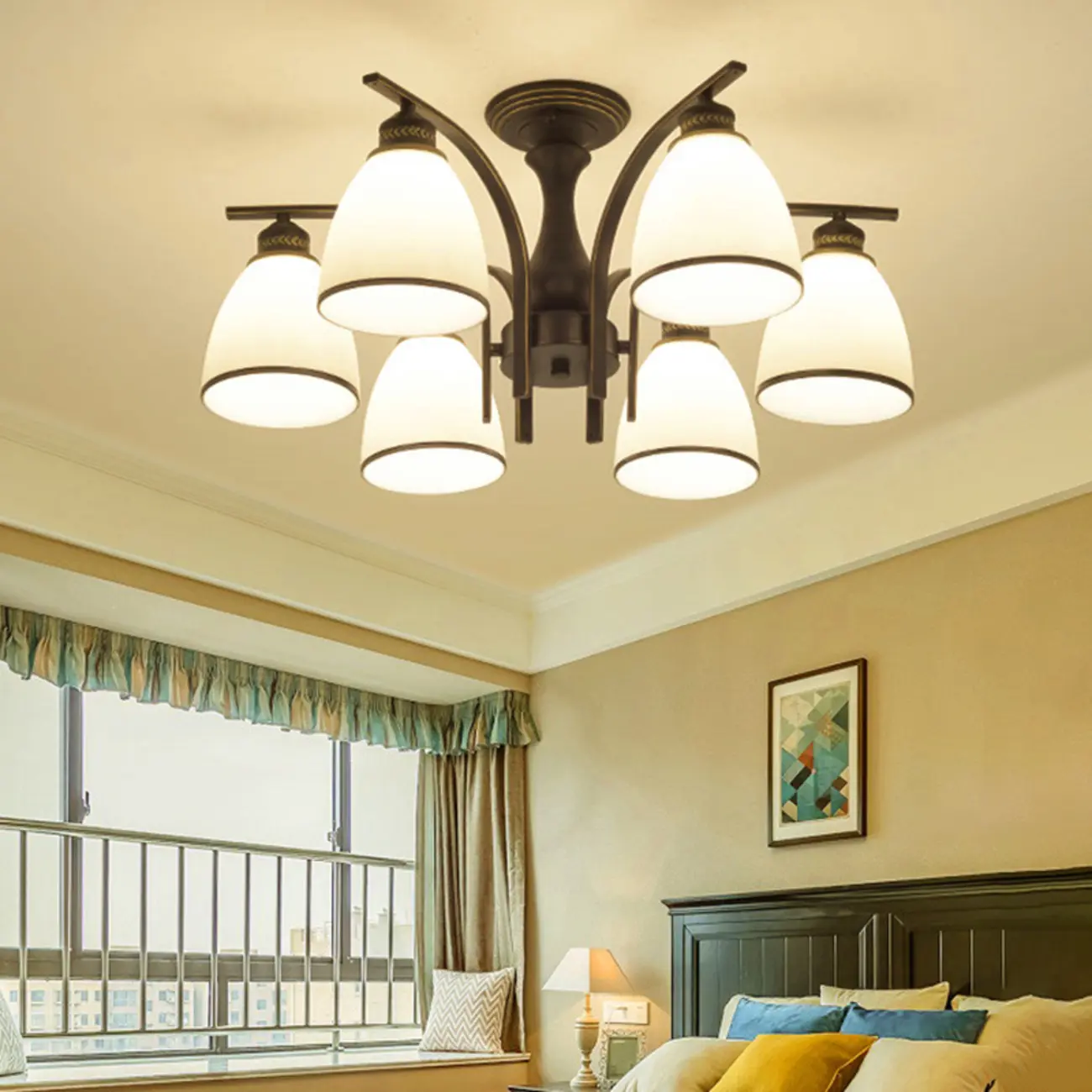 Traditional Black Cylinder Glass Semi-Flush Mount Ceiling Light | homeyfad