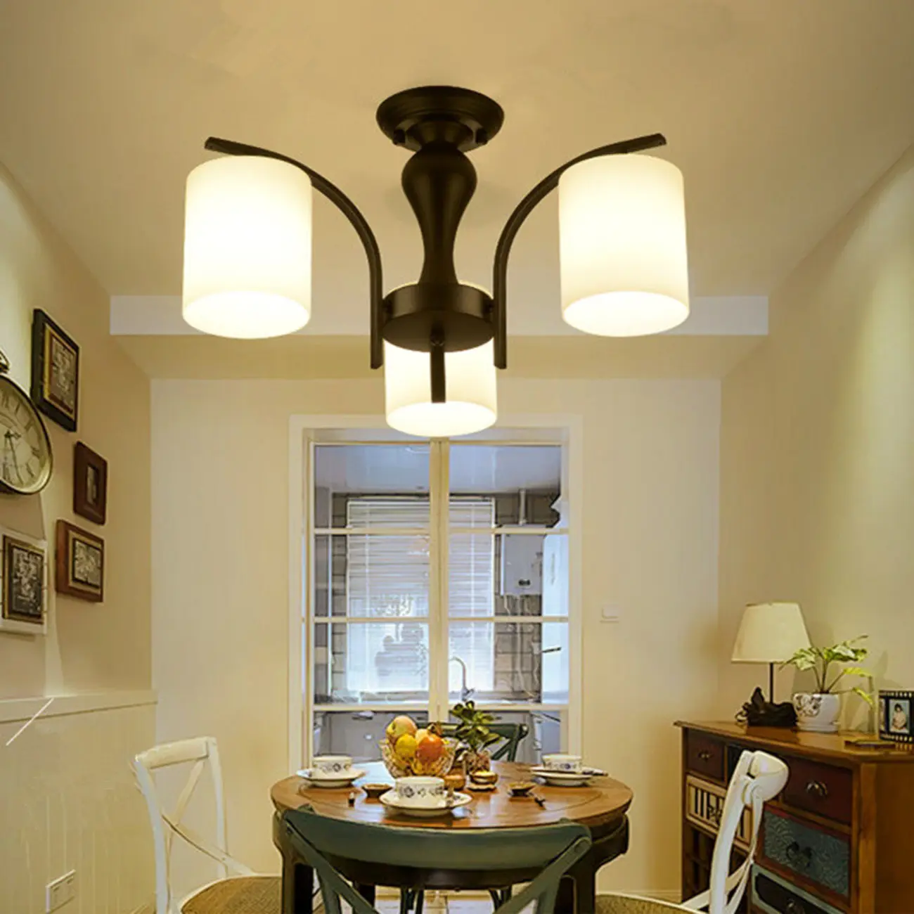 Traditional Black Cylinder Glass Semi-Flush Mount Ceiling Light | homeyfad