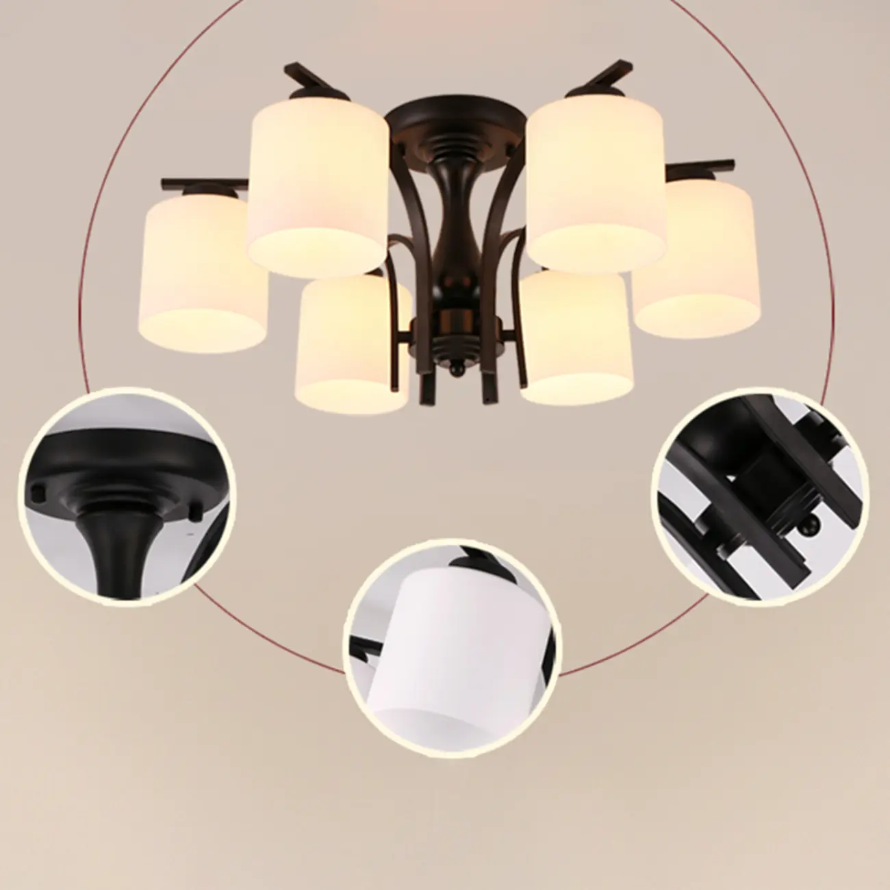 Traditional Black Cylinder Glass Semi-Flush Mount Ceiling Light | homeyfad