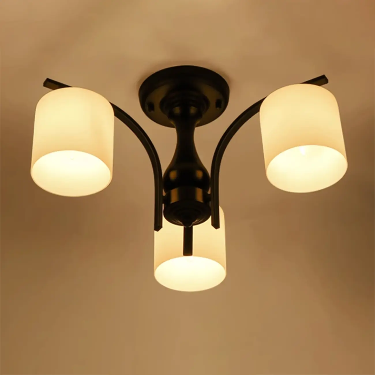 Traditional Black Cylinder Glass Semi-Flush Mount Ceiling Light | homeyfad