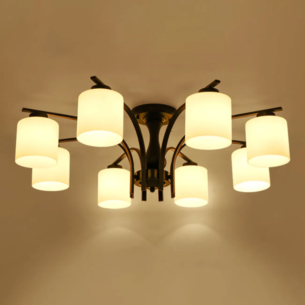 Traditional Black Cylinder Glass Semi-Flush Mount Ceiling Light | homeyfad