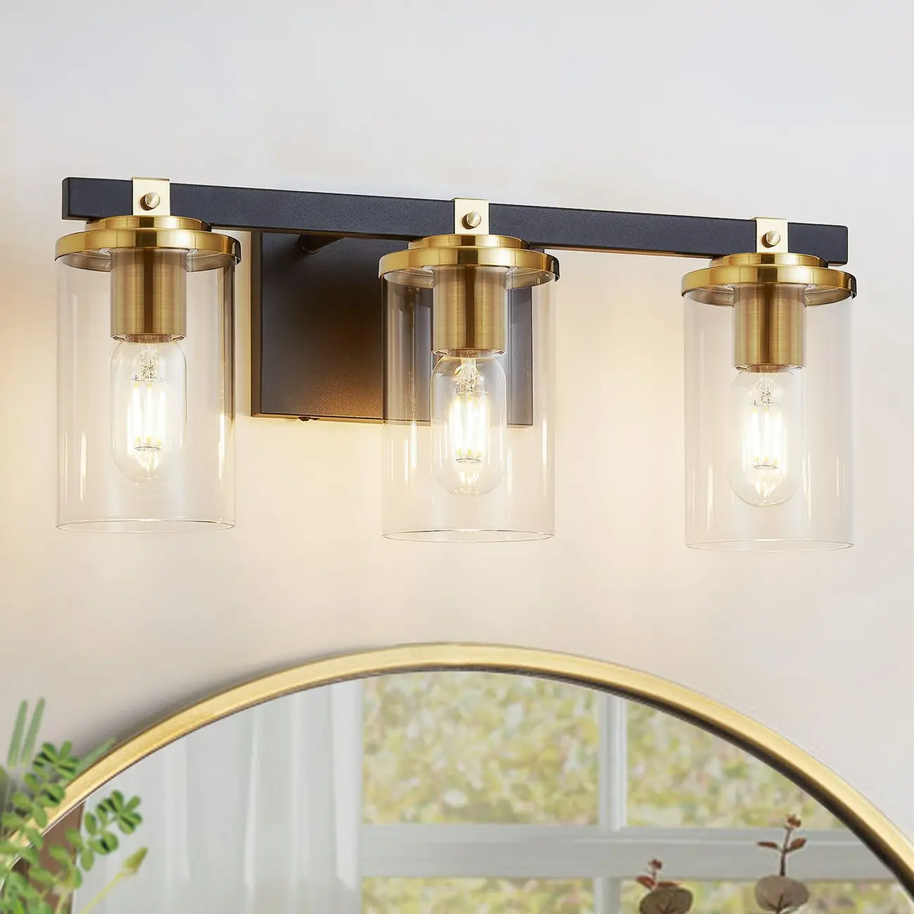 Modern Gold Glass 3-Light LED Vanity Light for Bathroom | homeyfad
