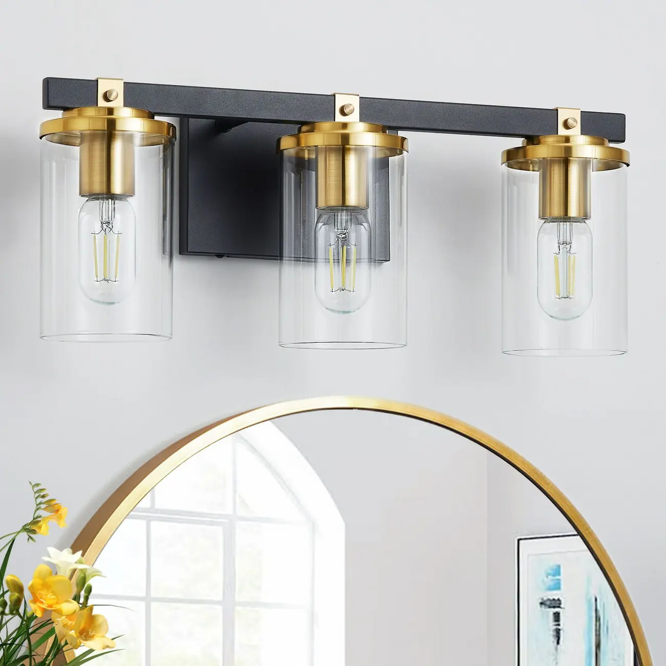 Modern Gold Glass 3-Light LED Vanity Light for Bathroom | homeyfad