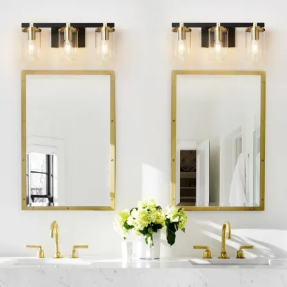 Modern Gold Glass 3-Light LED Vanity Light for Bathroom