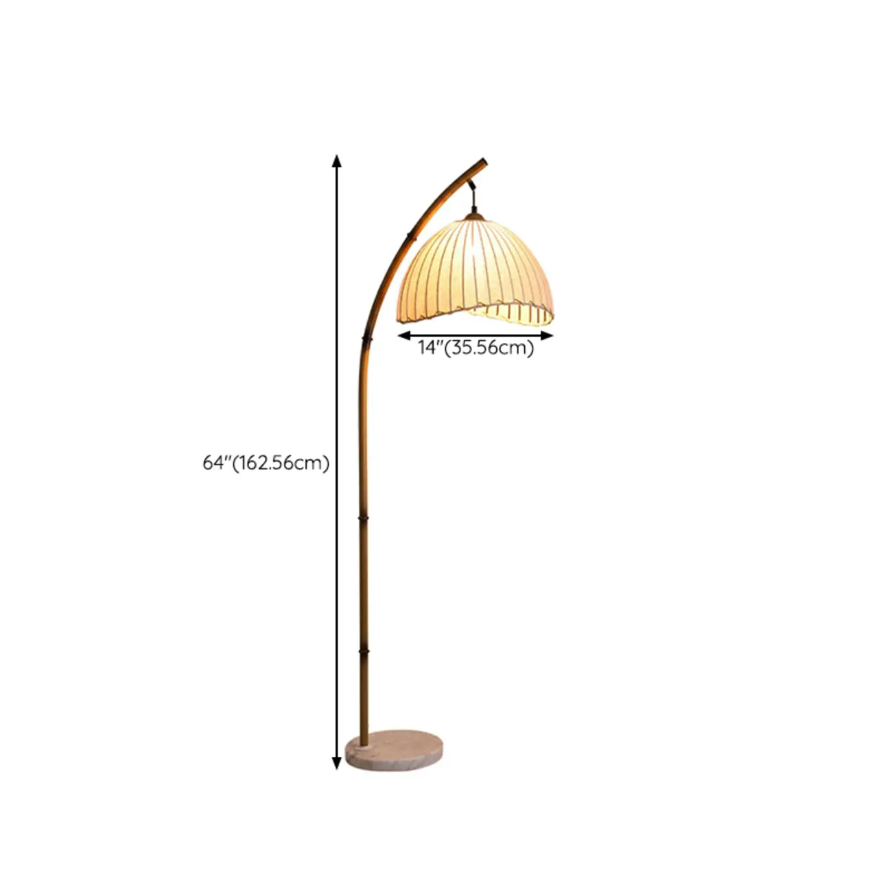 Plug In Khaki Arc Floor Lamp with Fabric Shade for Living Room #size