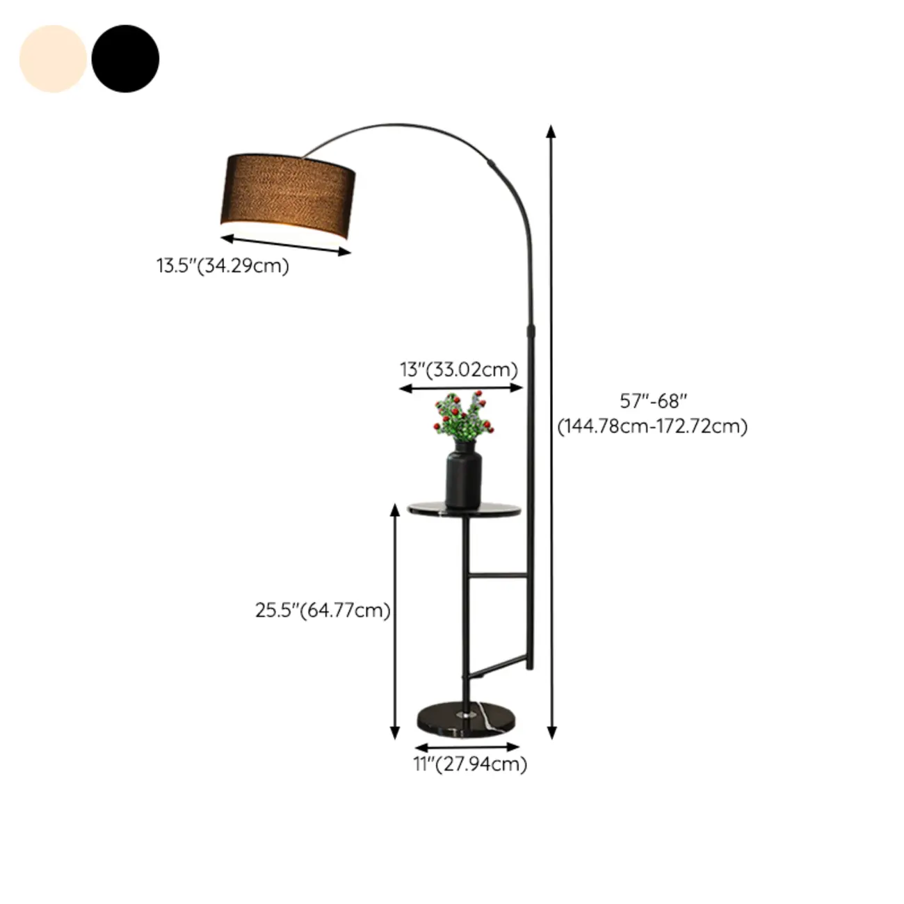 Modern Fabric Drum Shade Adjustable Arc Floor Lamp with Table | homeyfad