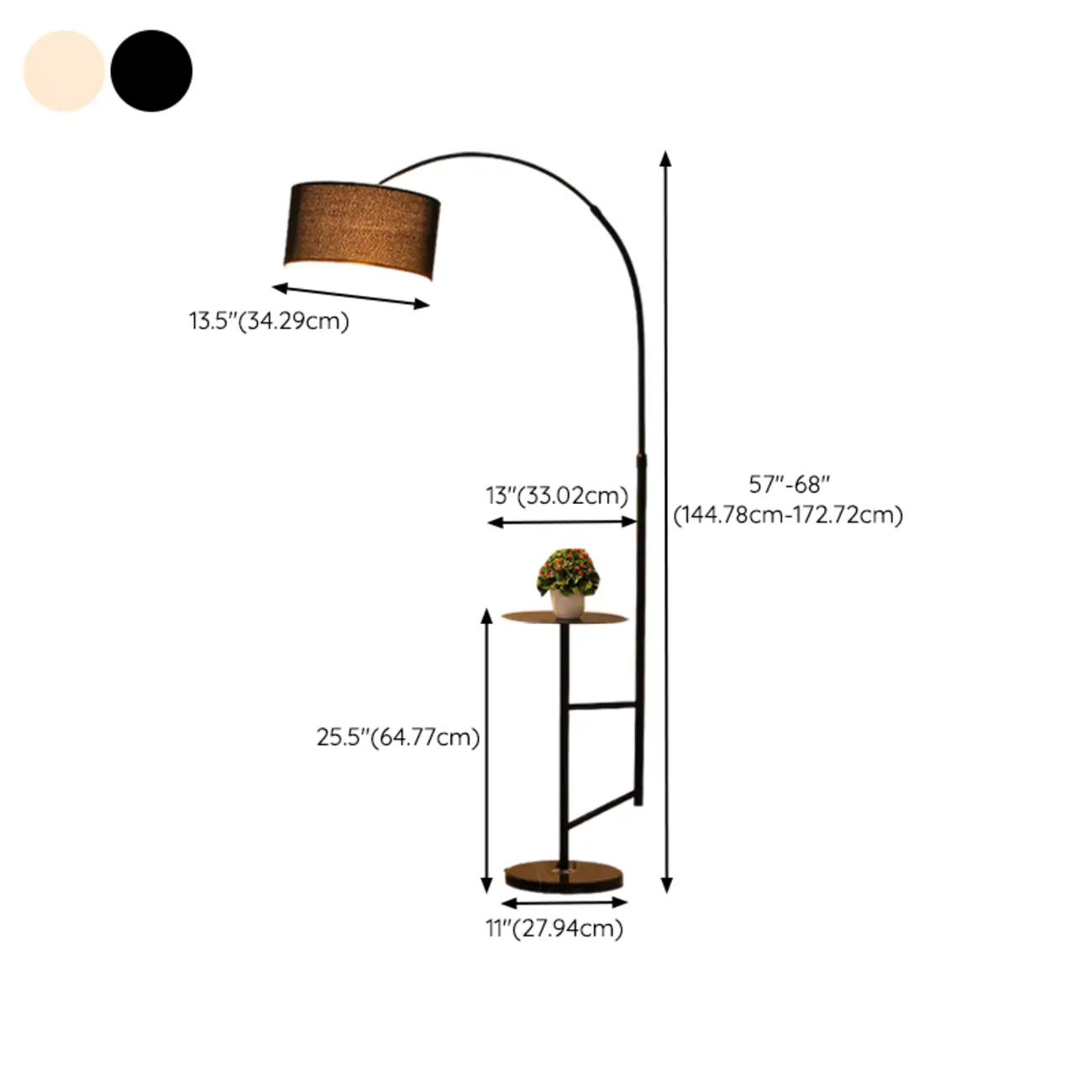 Modern Fabric Drum Shade Adjustable Arc Floor Lamp with Table | homeyfad