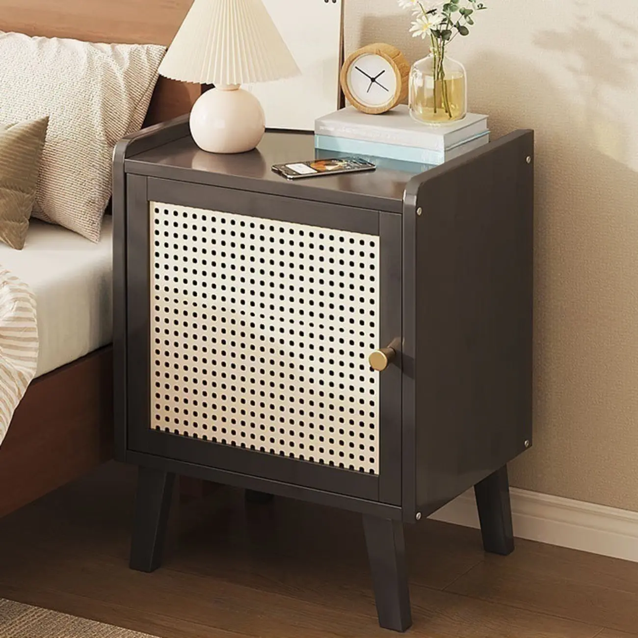 Scandinavian Bedside Table Natural Solid Wood Nightstand Image - 3 | homeyfad