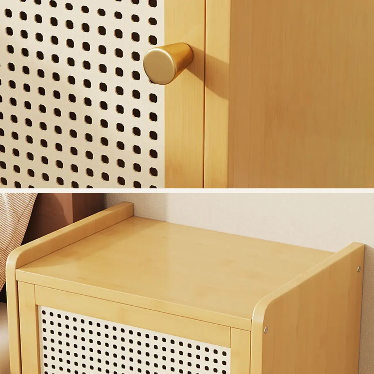 Scandinavian Bedside Table Natural Solid Wood Nightstand Image - 8