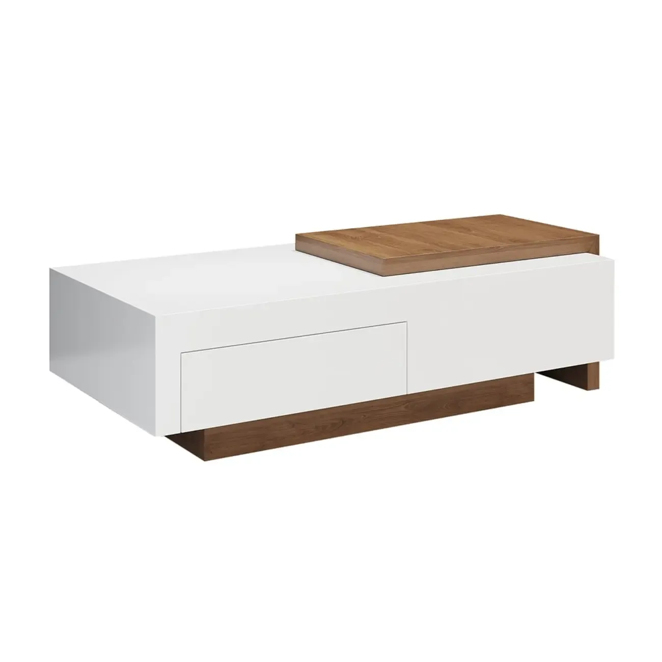 Large White-Walnut Wooden Coffee Table with Expandable Side Image - 11