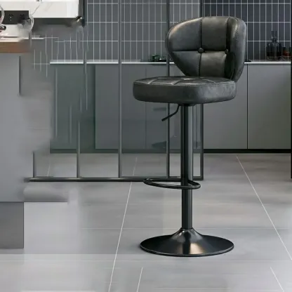 Adjustable Square Tufted Faux Leather Swivel Bar Stools Image - 4