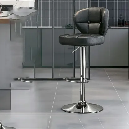 Adjustable Square Tufted Faux Leather Swivel Bar Stools Image - 9