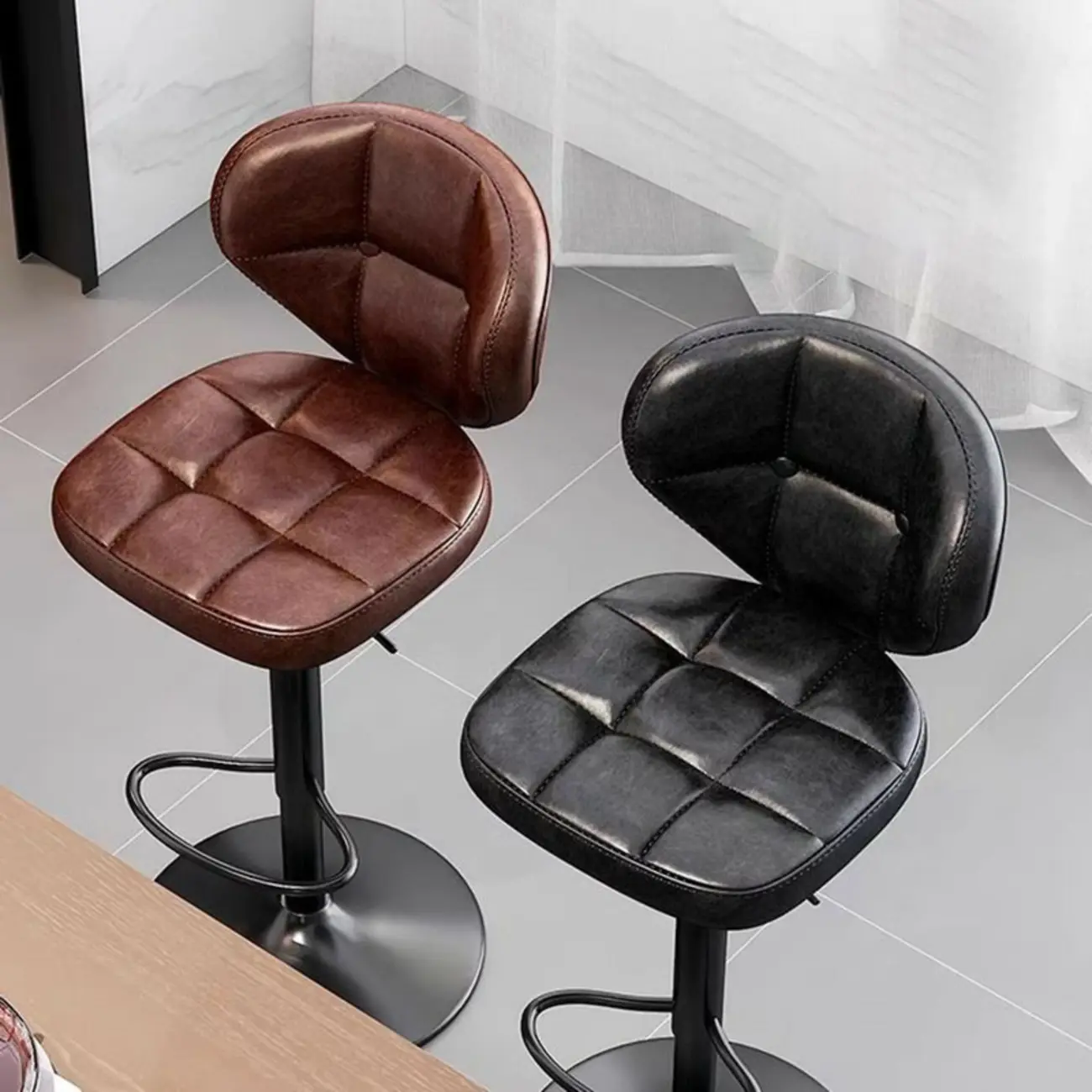 Adjustable Square Tufted Faux Leather Swivel Bar Stools Image - 1 | homeyfad