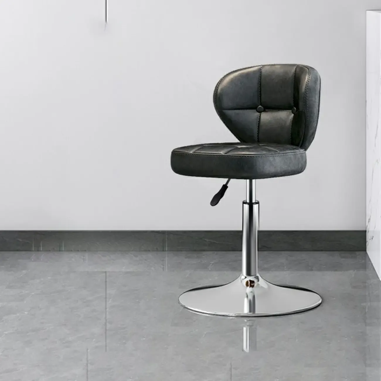 Adjustable Square Tufted Faux Leather Swivel Bar Stools Image - 13