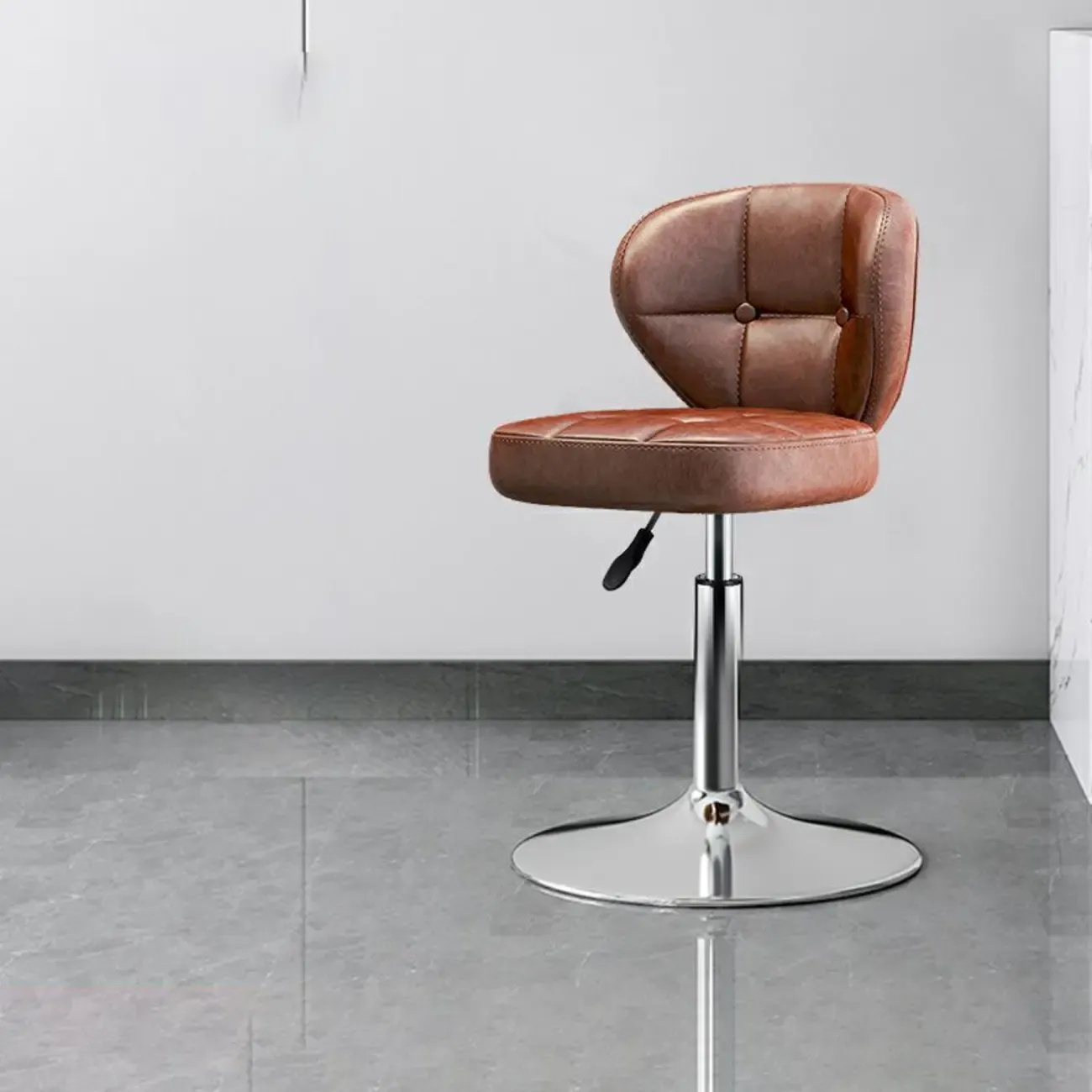 Adjustable Square Tufted Faux Leather Swivel Bar Stools Image - 12