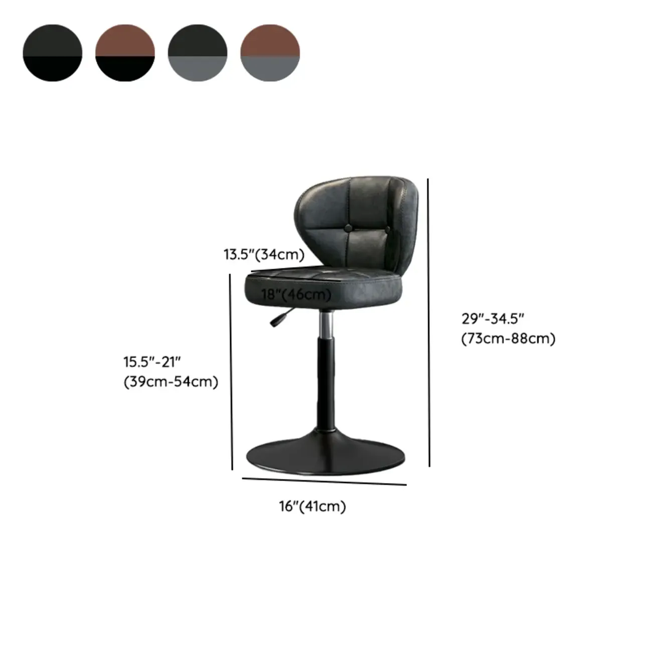 Adjustable Square Tufted Faux Leather Swivel Bar Stools #size