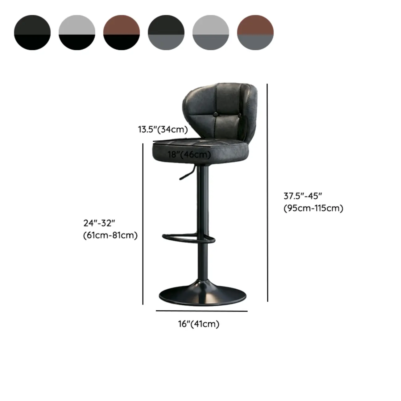 Adjustable Square Tufted Faux Leather Swivel Bar Stools Image - 18 | homeyfad