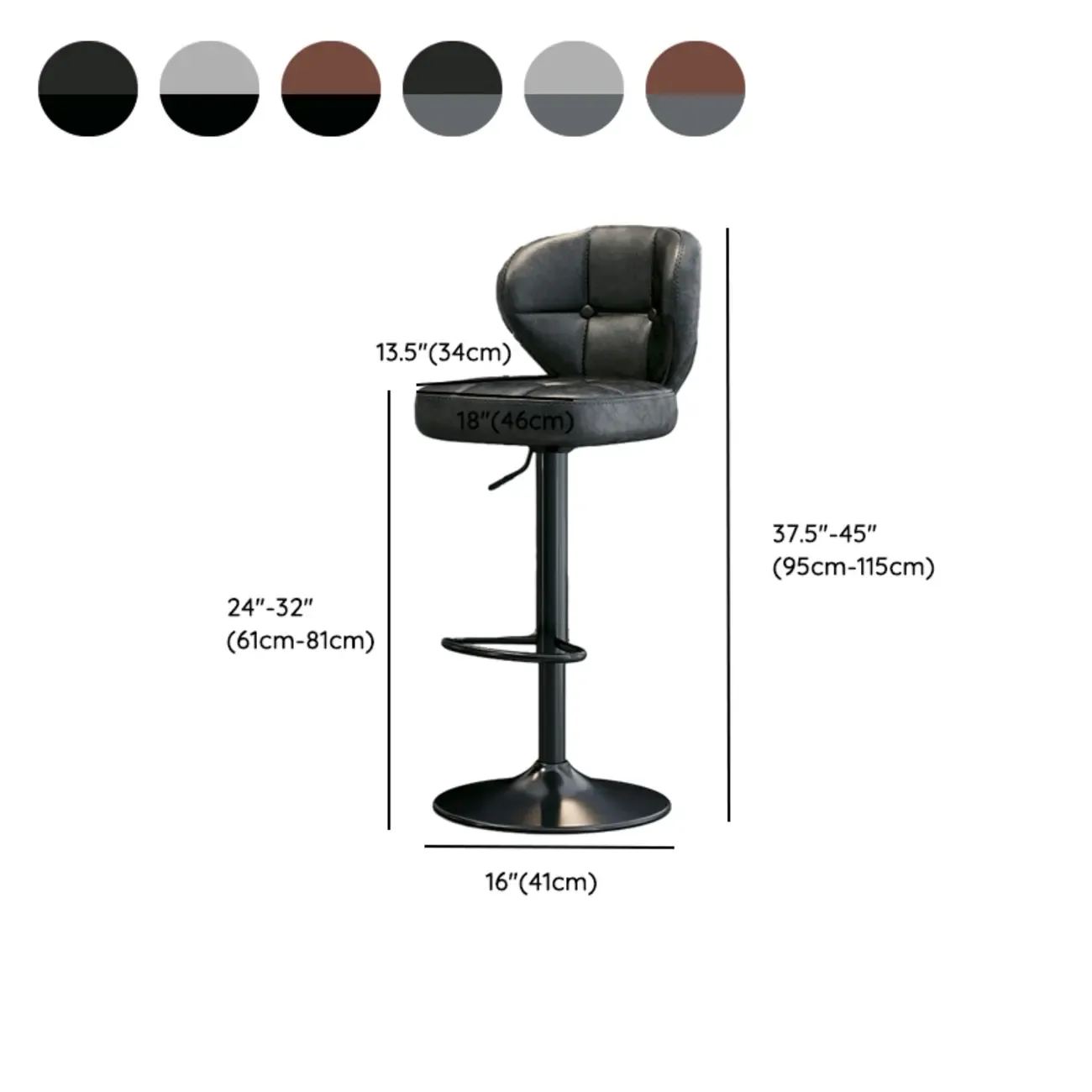 Adjustable Square Tufted Faux Leather Swivel Bar Stools Image - 18