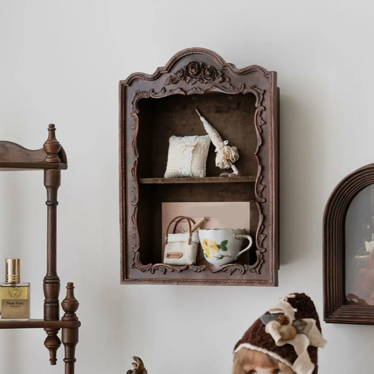 French Country Classic Wall Mount Carved Display Cabinet Image - 1 | homeyfad