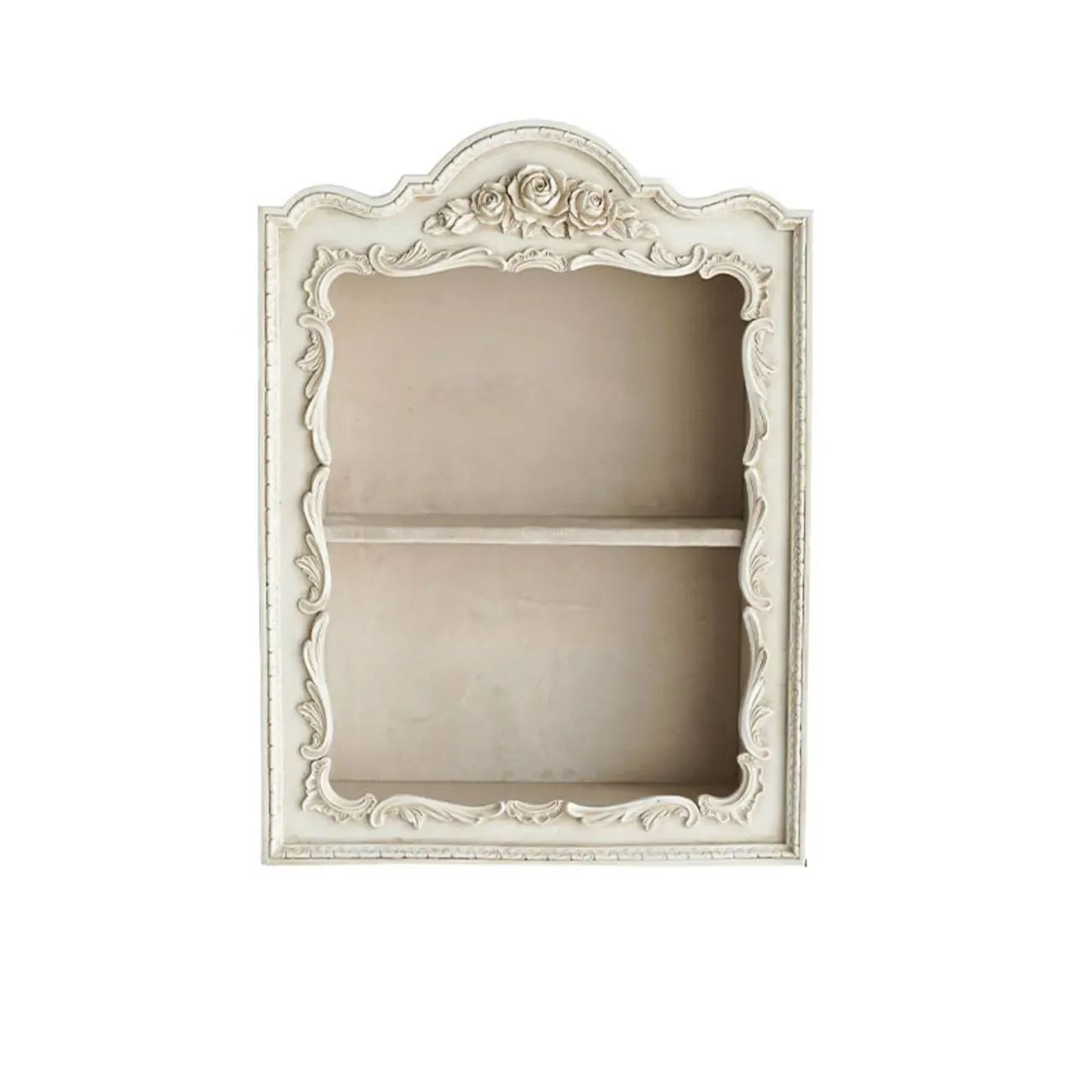 French Country Classic Wall Mount Carved Display Cabinet Image - 2