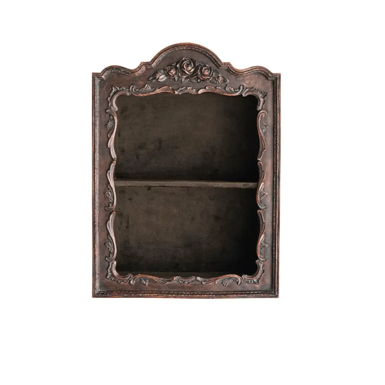 French Country Classic Wall Mount Carved Display Cabinet Image - 3