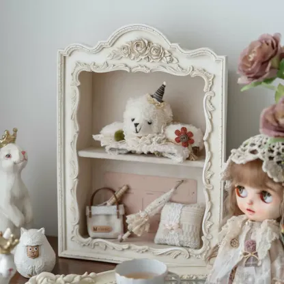 French Country Classic Wall Mount Carved Display Cabinet Image - 5